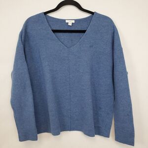 J. Jill Sweater Womens Small Petite V-Neck Blue Seamed Front Heavyweight Thick